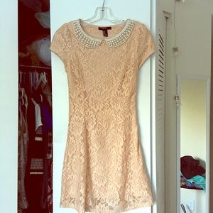 Laced and pearled mini dress